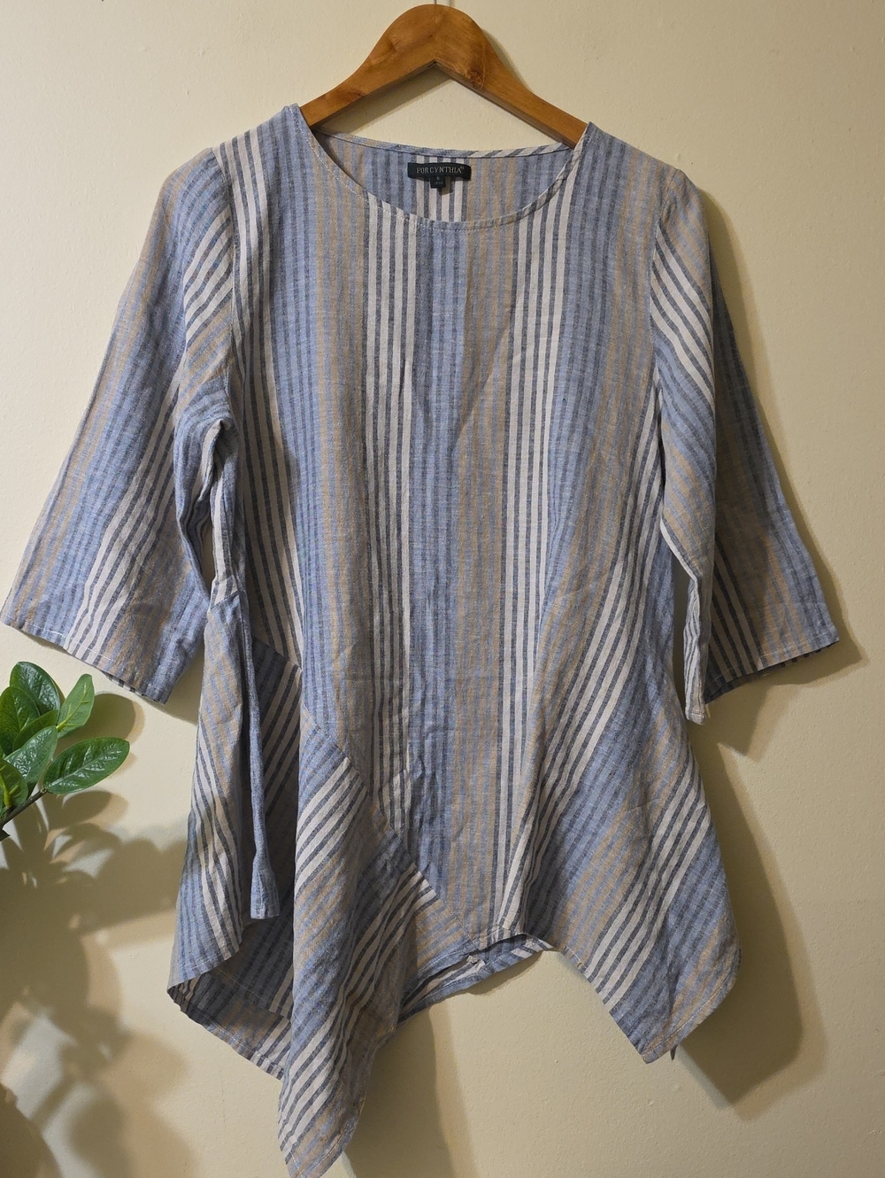For CYNTHIA Linen & Cotton Striped Assymetrical Tunic Top - Multi - S (EUC)